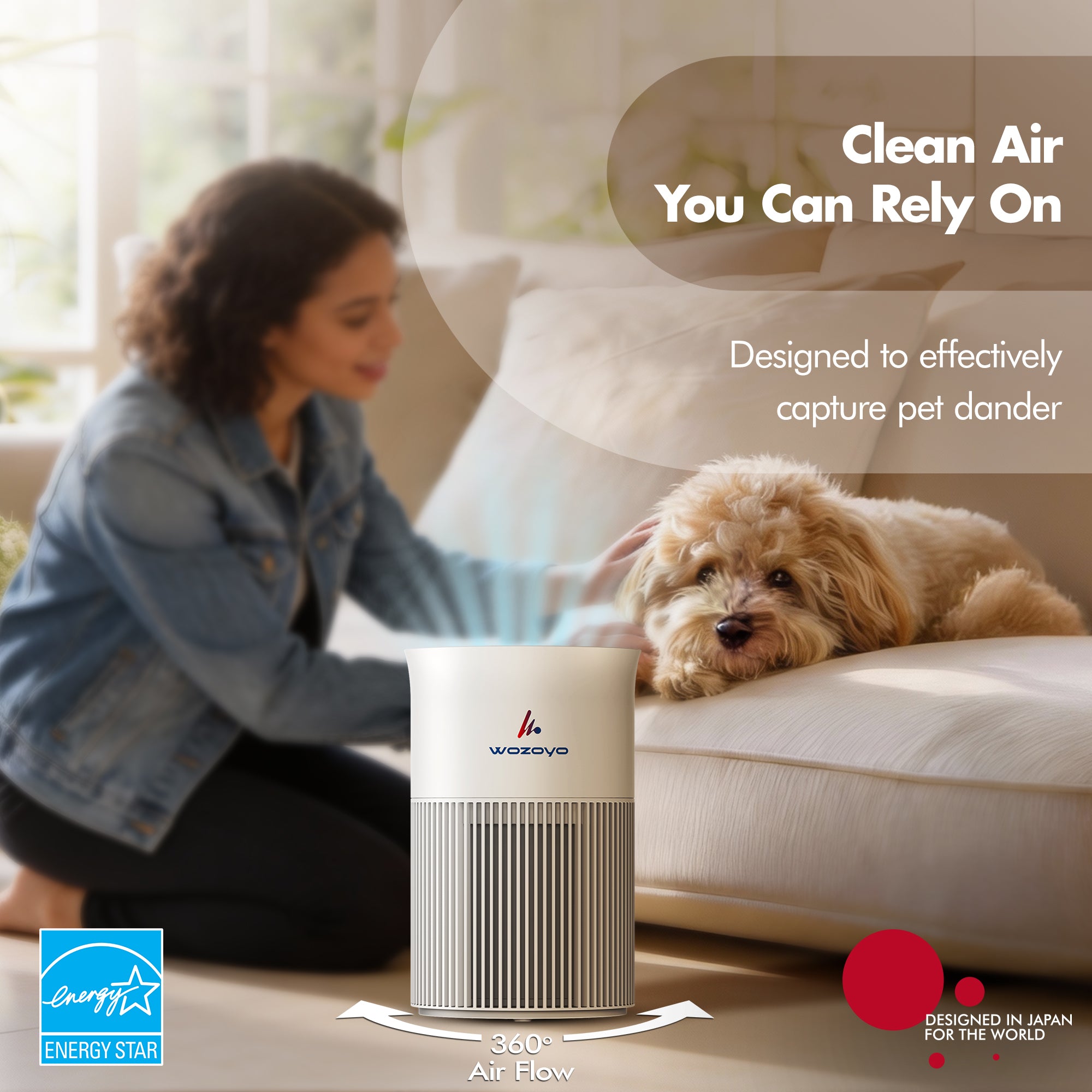 Wozoyo Pure Air PA1 Air Purifier — H13 HEPA, 404 sq ft