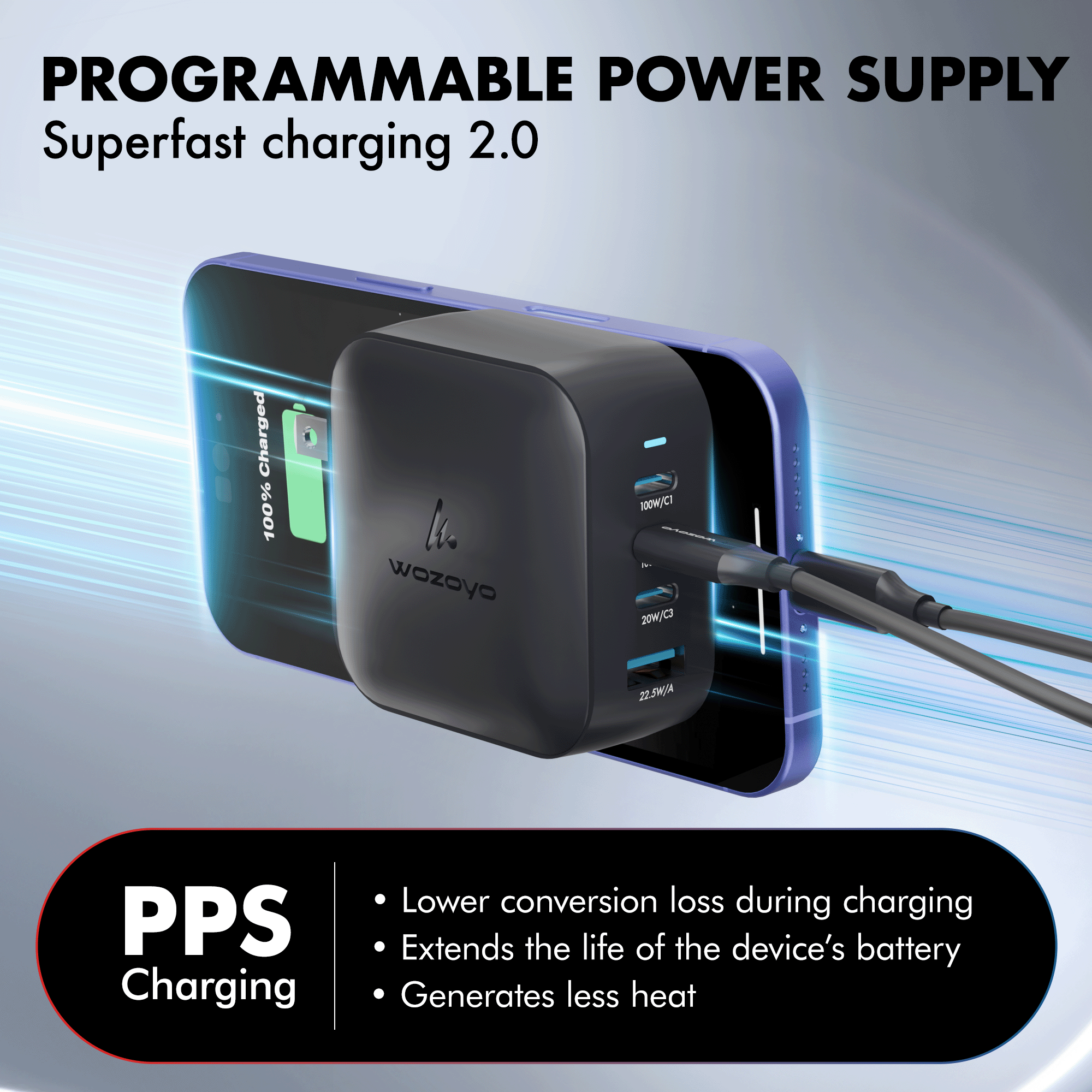 PD 100W GaN Charger, Black, Series 2